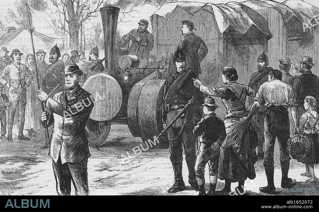Irish Land League: In 1880 Parnell began campaign of social ostracism. Captain Boycott, agent for Lord Erne's Mayo estates was one of the first victims. Boycotted goods being given an armed guard to Thurles station, February 1885.
