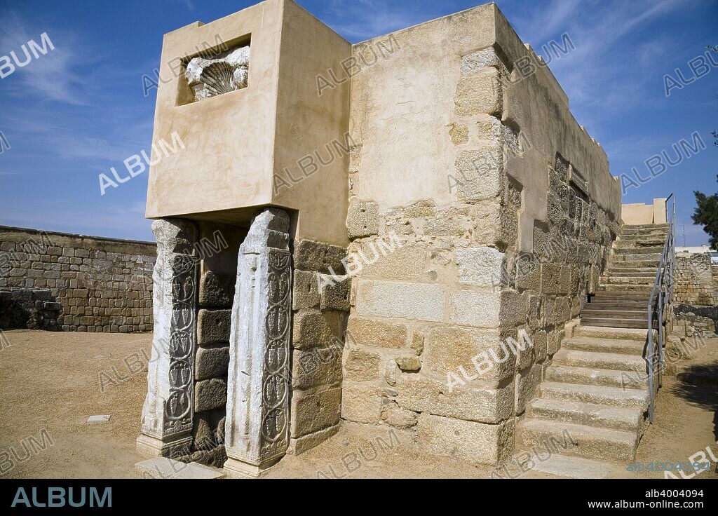 A cistern of the Arab fortress (alcazaba) at Merida, Spain, 2007. This Moorish castle was created in 855 by the enlargement of an earlier Roman and Visigothic building, which was later converted by the Order of Santiago into a monastery. The Moors restored the Roman cistern in the basement of the fortress and built a flight of steps down to it, re-using Roman and Visigothic stones. Merida was founded by the Romans in 25 BC, under the name of Augusta Emerita, as a colony for veterans of the Vth and Xth Legions.