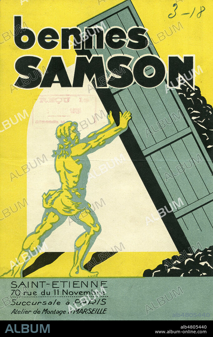 'Bennes SAMSON'. Brochure publicitaire vers 1930. Illustration anonyme. Credit : Collection IM/KHARBINE-TAPABOR.