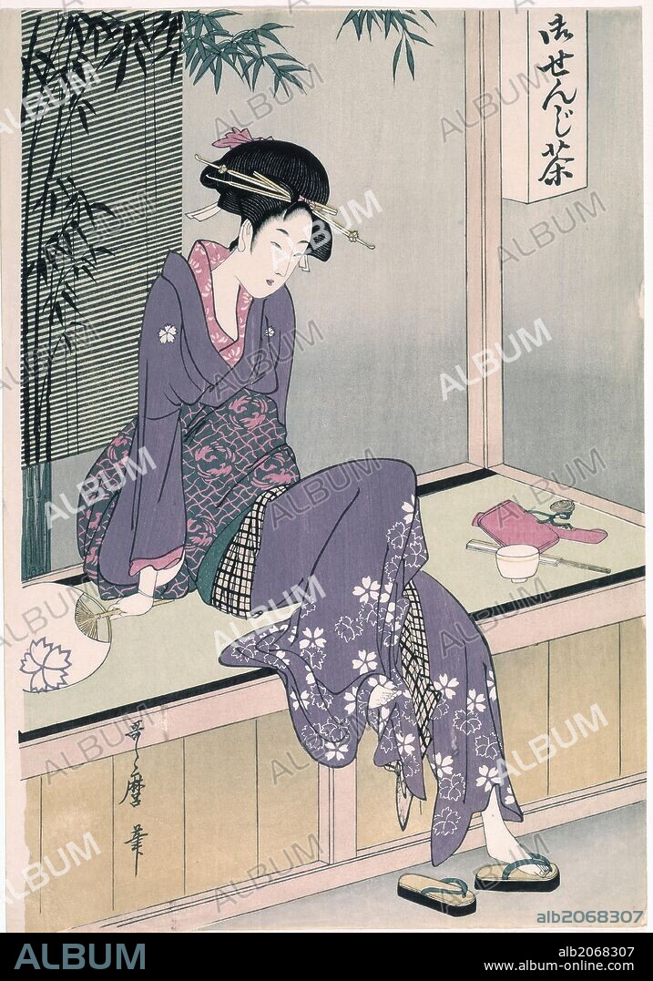 Kitagawa Utamaro (Copia) / 'Mujer sentada en una veranda', Hacia 1798; Siglo XX, Escuela Japonesa, Papel, 376 mm x 260 mm, G05676.