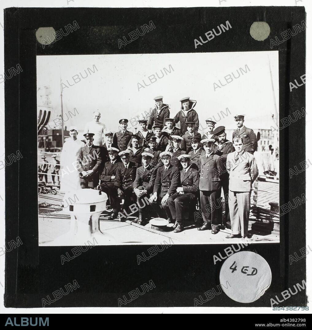 Lantern Slide - SY Discovery at Cape Town, South Africa, BANZARE Voyage 1, Oct 1929, Lantern slide of the ship Discovery at Cape Town, South Africa. One of 328 images in various formats including artworks, photographs, glass negatives and lantern slides.