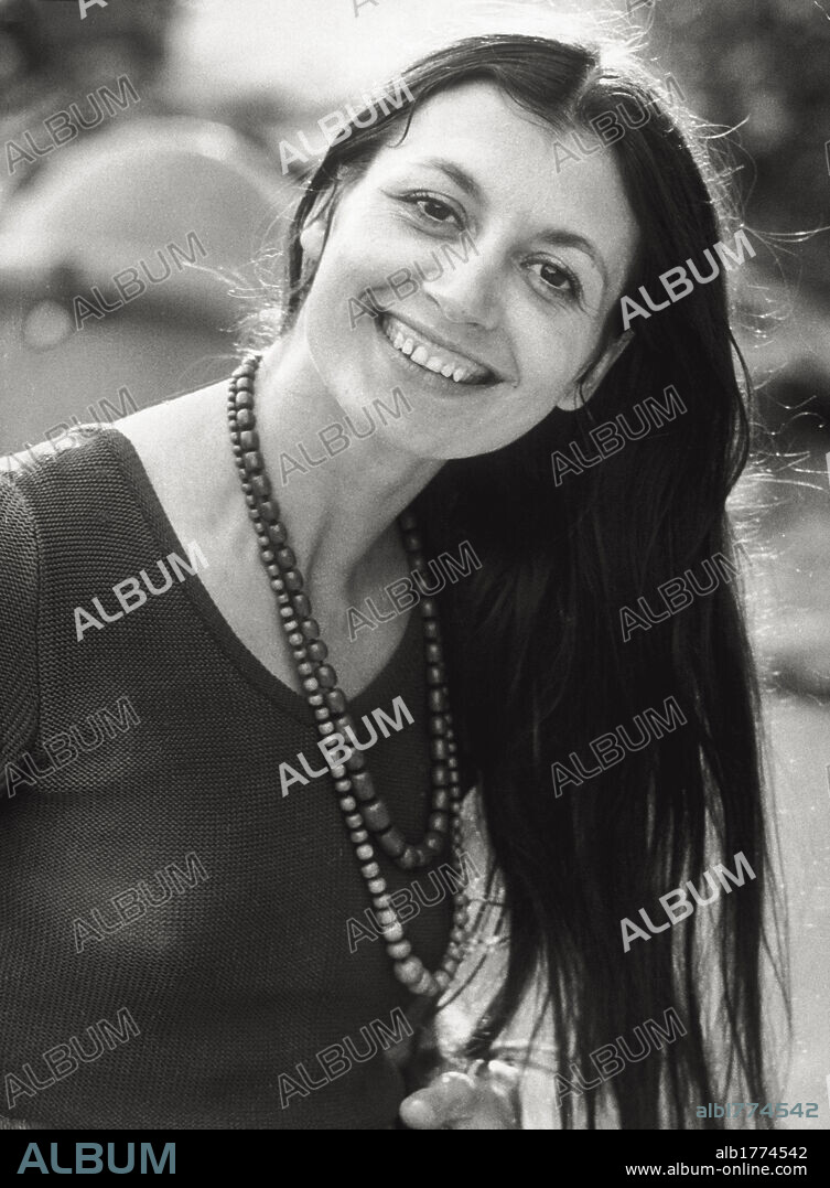 Portrait of Carla Fracci. Close up of the Italian ballet dancer Carla Fracci, while she is smiling and not in evening dress. Tuscany, 1972.