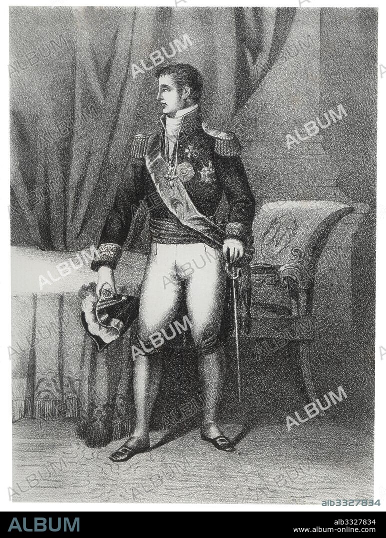 José I Bonaparte (1768-1844), político, diplomático y abogado francés, hermano de Napoleón Bonaparte, rey de España. Grabado de 1880.
