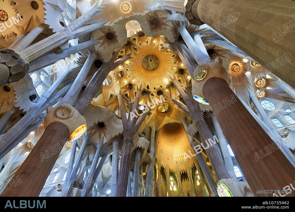 La Sagrada Familia Basilica. Barcelona. Spain.The Basilica and Expiatory Church of the Holy Family is a large Roman Catholic church in Barcelona, designed by Catalan Spanish architect Antoni Gaudí (18521926).