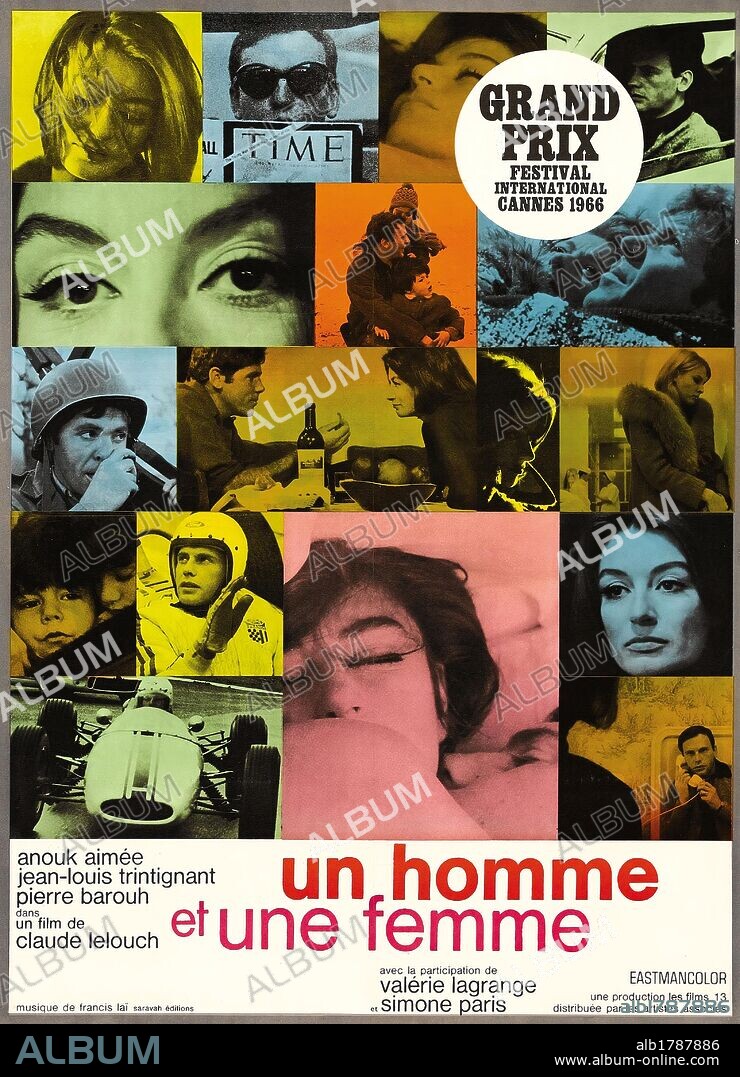 Poster of A MAN AND A WOMAN, 1966 (UN HOMME ET UNE FEMME), directed by CLAUDE LELOUCH. Copyright LES FILMS 13.
