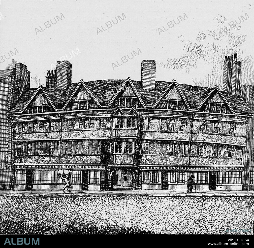 Staple Inn, High Holborn, London, c1890 (1904). Staple Inn is a Tudor building in the City of London used as the London venue for meetings of the Institute and Faculty of Actuaries. It was originally attached to Gray's Inn. From London in the Time of Tudors, by Sir Walter Besant. [Adam & Charles Black, London, 1904].