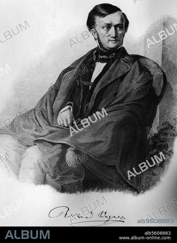 Wagner, Richard Komponist Leipzig 22.5.1813 - Venedig 13.2.1883. Porträt. Lithographie, 1853, nach Zeichnung von Clementine Stocker-Escher.
