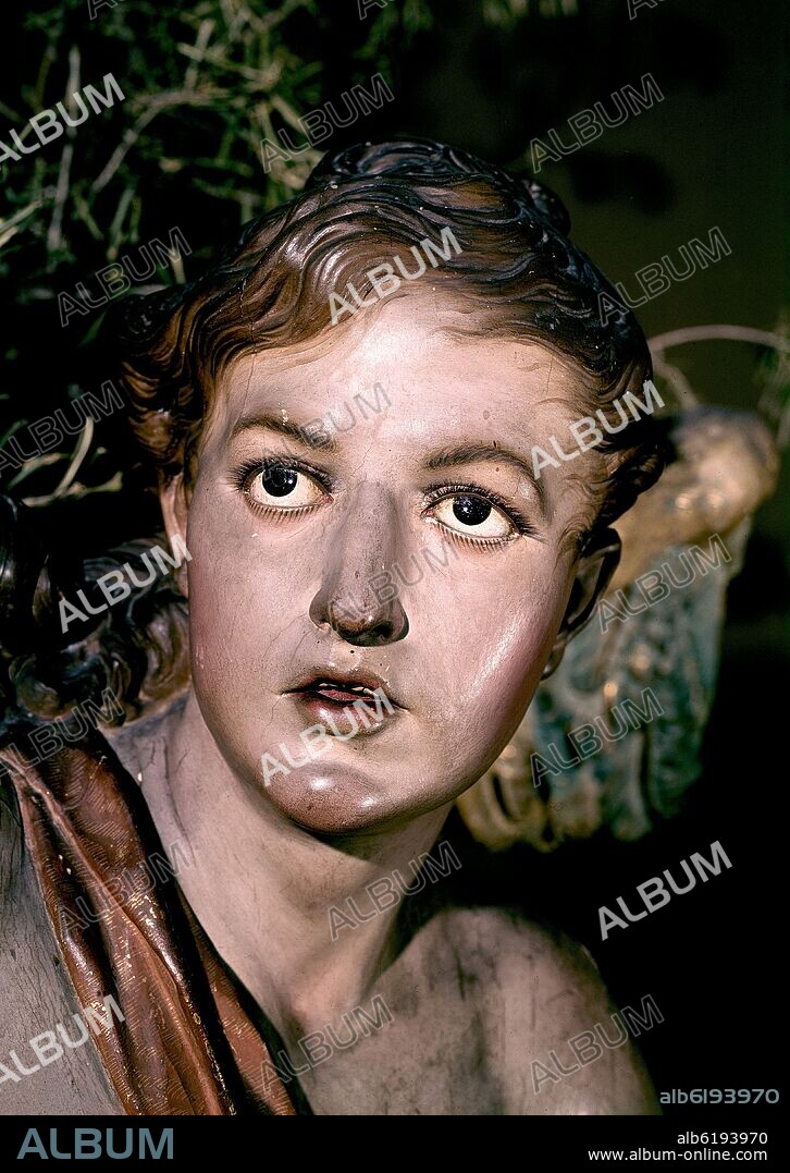 FRANCISCO SALZILLO. DETALLE DEL ANGEL - ORACION EN EL HUERTO - 1752 - MADERA POLICROMADA - BARROCO ESPAÑOL.