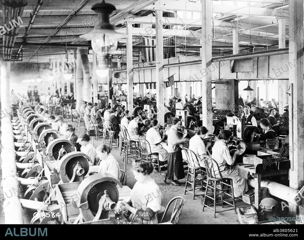 Women making Browning machine guns general view of polishing shop, Winchester Repeating Arms Company, New Haven, Connecticut. During WWI, women started working jobs that were traditionally filled by men. These jobs included police officer, bank clerk, ticket seller, elevator operator, chauffeur, street car conductor, railroad trackwalker, section hand, locomotive wiper and oiler, locomotive dispatcher, block operator, draw bridge attendant, and employment in machine shops, steel mills, powder and ammunition factories, airplane works, boot blacking and farming. The M1917A1 Heavy Machine Gun was one of many weapons designed by the legendary John M. Browning. It was first used in World War I as the M1917 HMG. Nearly 70,000 of these weapons were produced in 1917-1918. After the armistice, many of these weapons were placed in long term storage.