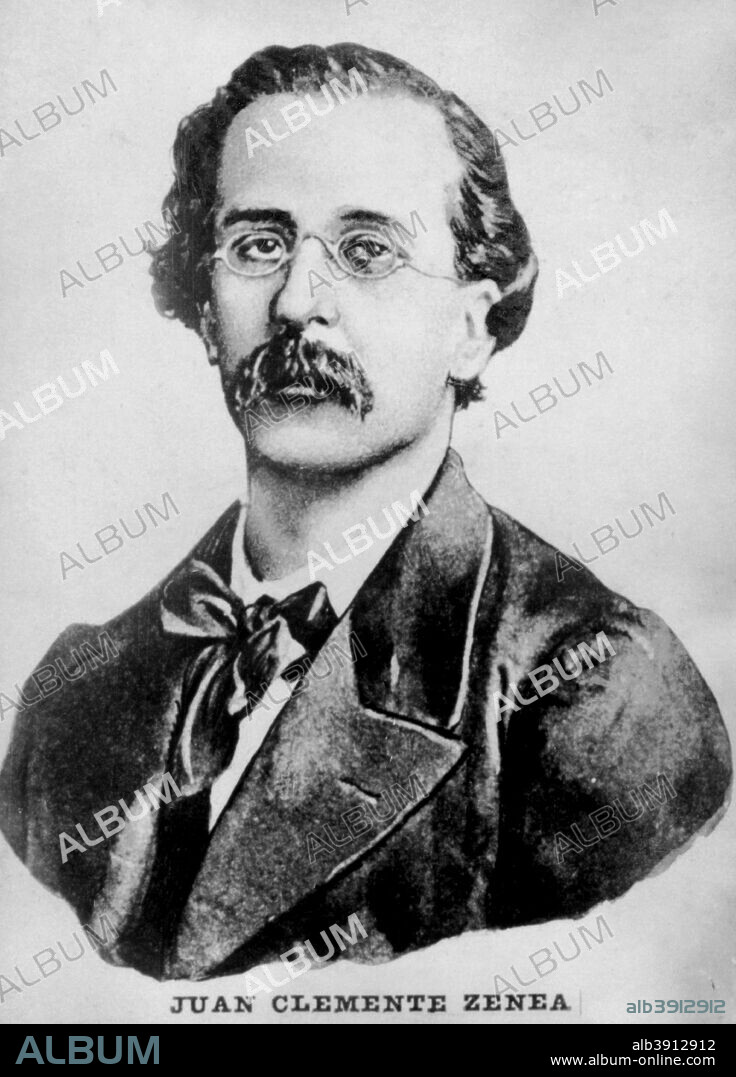 Juan Clemente Zenea. Poet born in Bayamo in 1838. In Mexico and the United States, published 'songs of the afternoon' (1860). He had separatist ideas. Arrived in Cuba in November 1870 with a commission of the Spanish Government, which considered him a traitor,he was inprisoned and after 8 months of confinement he was  shot on 25 August 1871. Propaganda of the cigars 'Susini' and 'La Corona'. Cigar card from the History of Cuba, Geografico Universal, Propaganda de los Cigarros Susini y La Corona, Tabacalera Cubana.