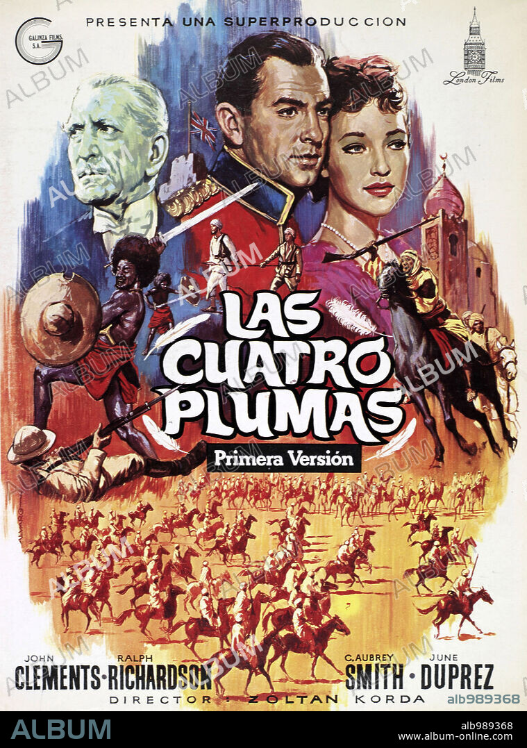 Poster de LAS CUATRO PLUMAS, 1939 (THE FOUR FEATHERS), dirigida por ZOLTAN KORDA. Copyright KORDA/UNITED ARTISTS.