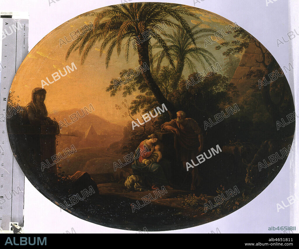'Le repos de la Sainte Famille', huile sur cuivre de Tomasso-Pietro LABRUZZI (1769-1805), realisee en 1775. Pietro LAbruzzi fut le peintre du Pape Pie VI et il fut nomme chevalier par le roi de Pologne Stanislas II Auguste. Ce tableau fut parfois attribue a son frere Carlo, qui s'est plus particulierement consacre au paysage arcadien. (46x59cm). Musee des Beaux-arts d'Epinal. Credit : Photo Prud'homme/KHARBINE-TAPABOR.
