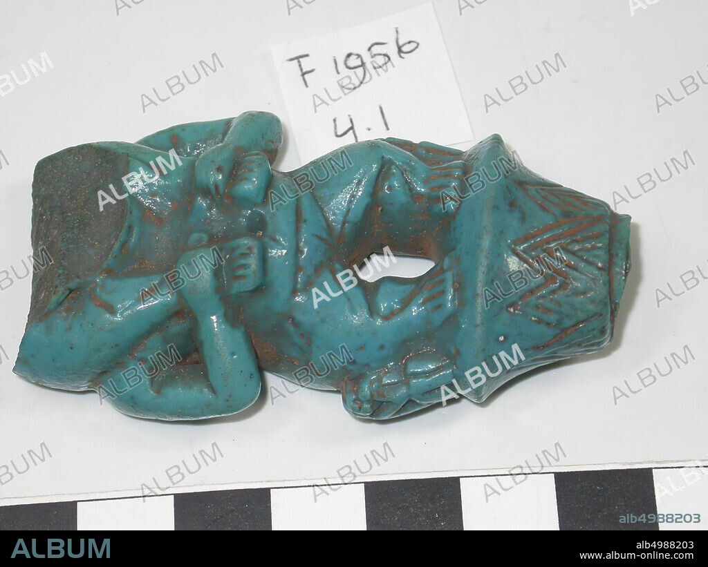 statue, Beset, standing, lotus, ape, amulet, goddess, faience, 6,5 cm, Egypt.