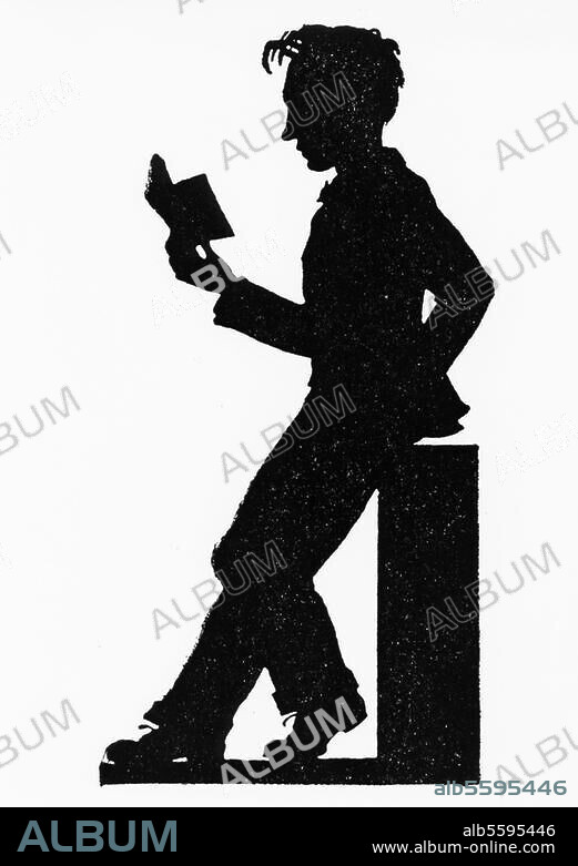 Heimeran, Ernst Schriftsteller und Verleger Helmbrechts (Oberfranken) 19.6.1902 - Starnberg 31.5.1955. Ernst Heimeran mit Buch. Silhouette, um 1925, von Ernst Penzoldt.