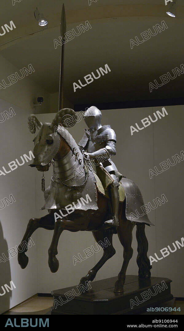 Jousting armour and incomplete horse armour belonging to the Duke of Alcala de los Gazules. Set of defensive parts for man and horse. Made from original parts, tassets from other harnesses and later replicas. Europe, 16th and 19th century. Army Museum. Toledo, Spain.