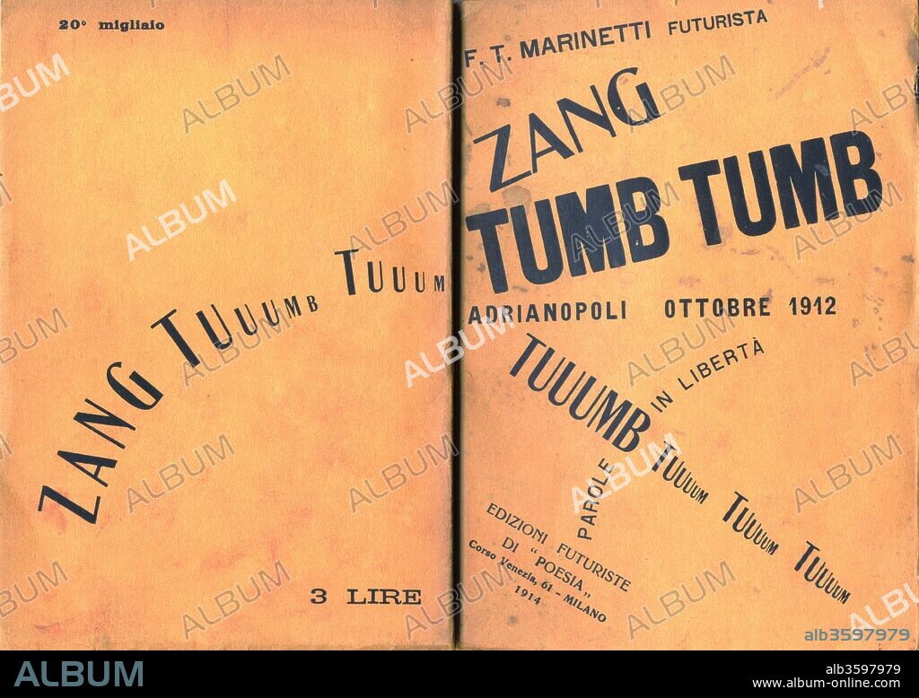 EMILIO FILIPPO TOMMASO MARINETTI. Cover of Zang Tumb Tumb.