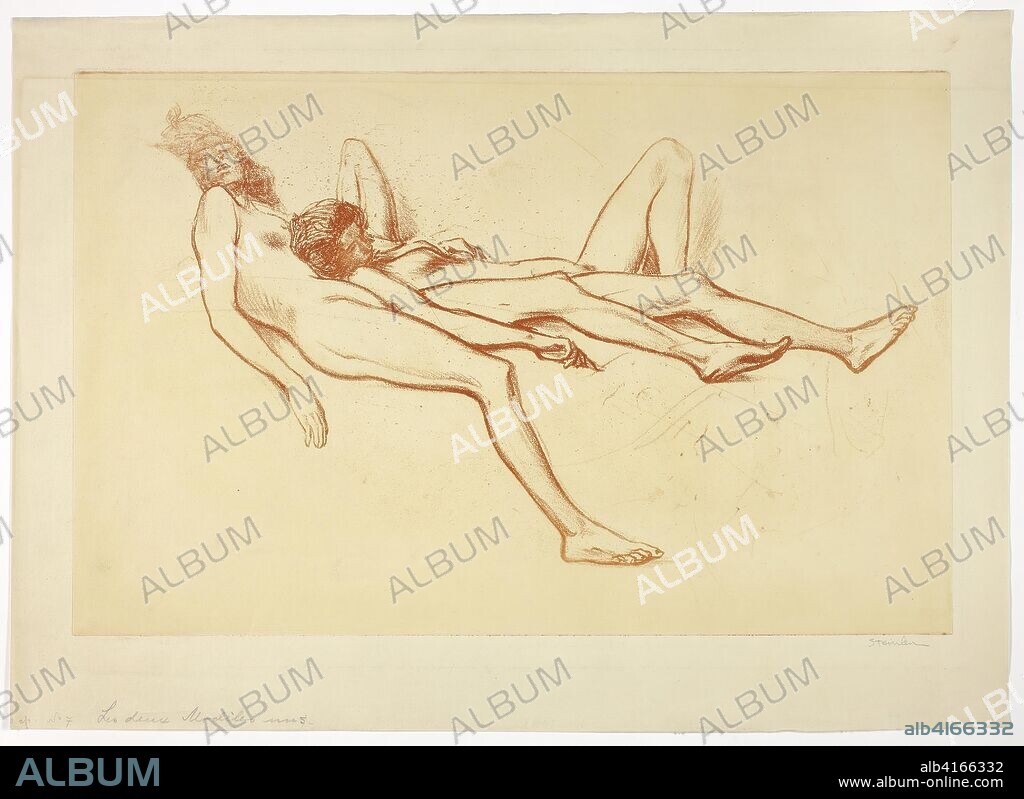 THéOPHILE-ALEXANDRE PIERRE STEINLEN. Two Nude Models. Théophile-Alexandre Steinlen; French, born Switzerland, 1859-1923. Date: 1902. Dimensions: 255 × 399 mm (image/plate); 324 × 452 (sheet). Soft ground etching on paper. Origin: France.