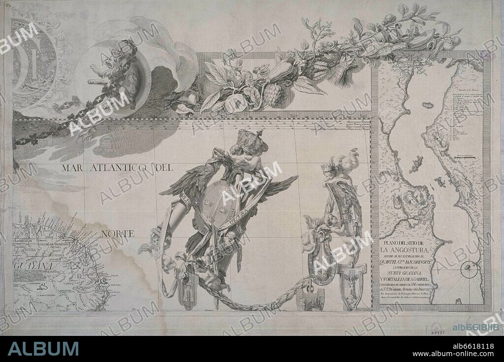 JUAN DE LA CRUZ CANO Y OLMEDILLA (1734-1790). DETALLE DEL MAPA GEOGRAFICO DE AMERICA MERIDIONAL - 1755.