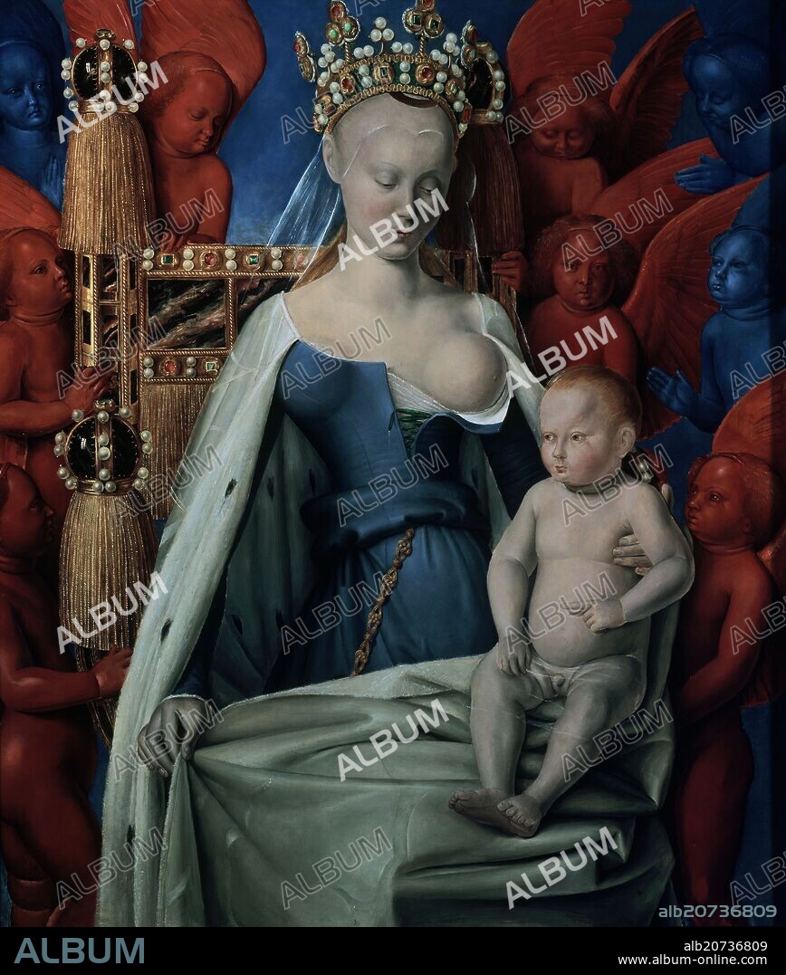 JEAN FOUQUET (1416-1480). VIRGEN DEL DIPTICO DE ETIENNE CHEVALIER O DIPTICO DE MELUN -  RETRATO DE AGNES SOREL- 1450 - 94x85 - ESCUELA FRANCESA.