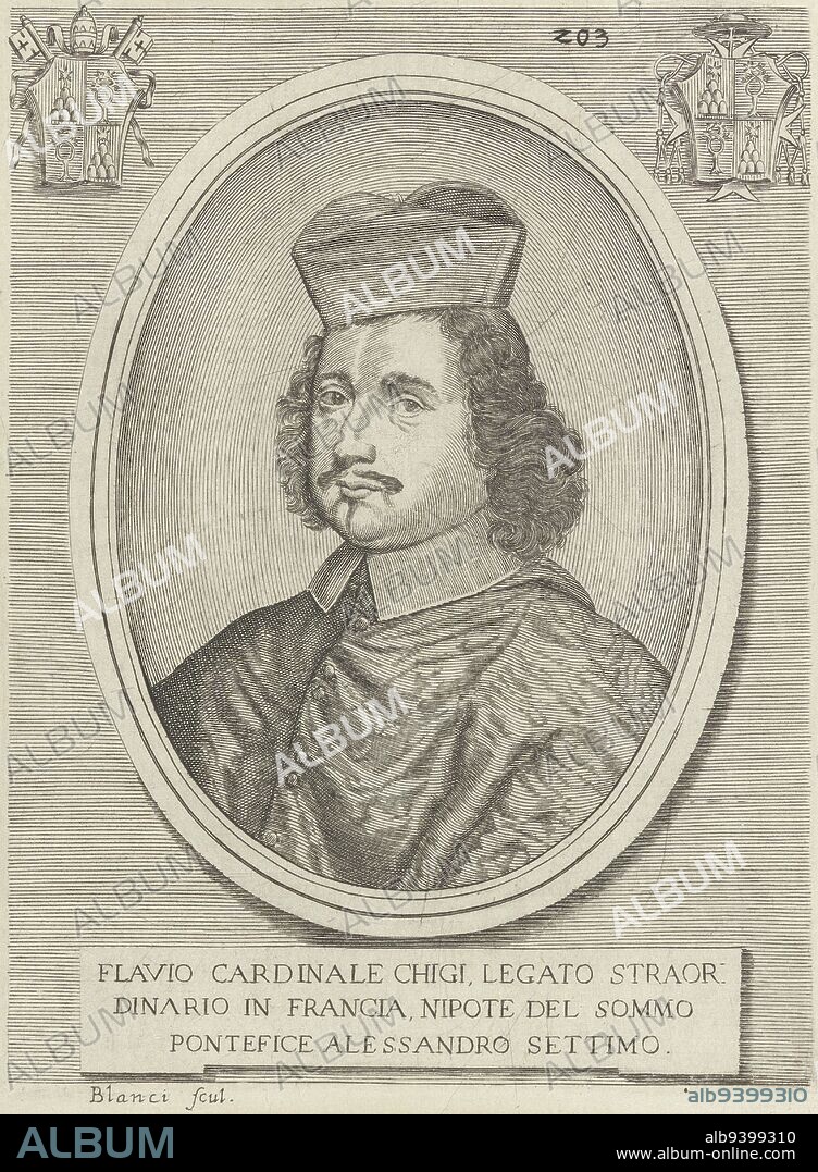 Portrait of Cardinal Flavio Chigi Portraits of Cardinals , print maker: Giulio Cesare Bianchi, (mentioned on object), Italy, 1771 - 1781, paper, engraving, h 206 mm × w 150 mm.