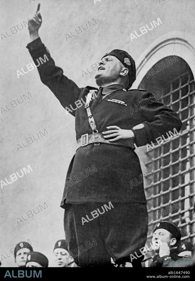 Benito Mussolini (1883-1945) - Il Duce - Italian fascist dictator addressing fascist youths on the occasion of the calling up of the conscripts of the 1911 class, about 560,000 individuals.