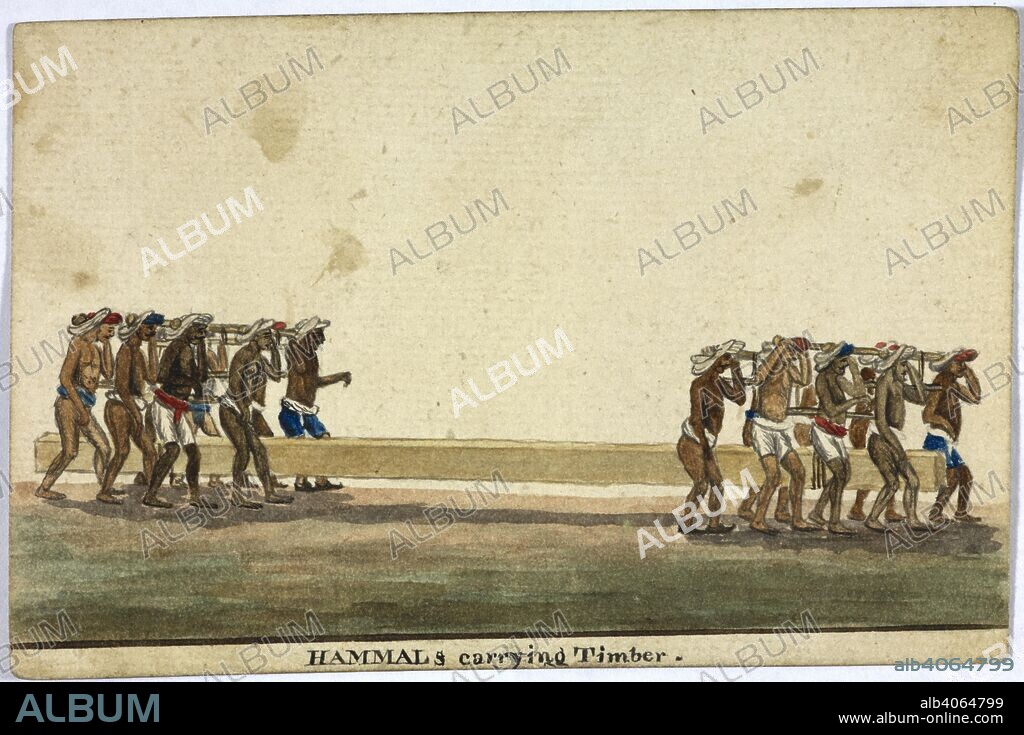 Hammals carrying timber. Bombay Views and Costume. 1810-11. India. Source: WD 315 no.81.