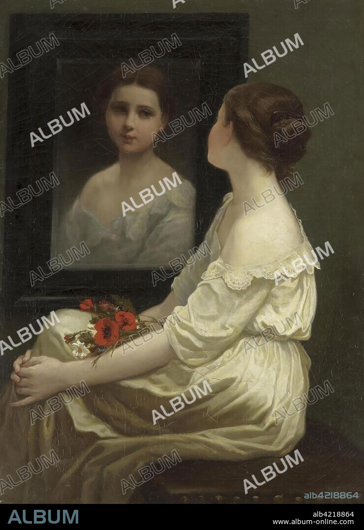 JULES ROMAIN PéCHER. 'Girl in front of a Mirror'. Belgium, 1856. Dimensions: 100x72 cm.