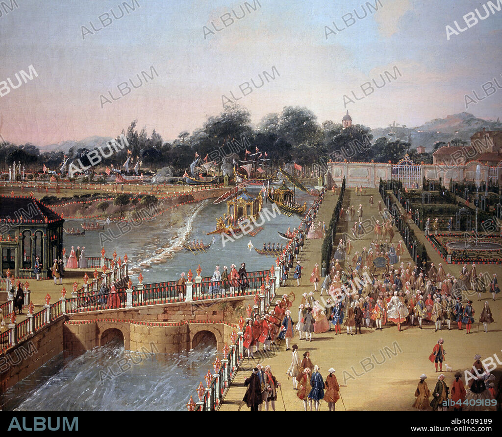 FRANCESCO BATTAGLIOLI (1722-1796). FERNANDO VI REY DE ESPAÑA. MADRID 1713 - 1759 "FERNANDO VI Y BARBARA DE BRAGANZA EN LOS JARDINES DE ARANJUEZ, 1756" OLEO DE FRANCESCO BATTAGLIOLI MUSEO DEL PRADO. MADRID.