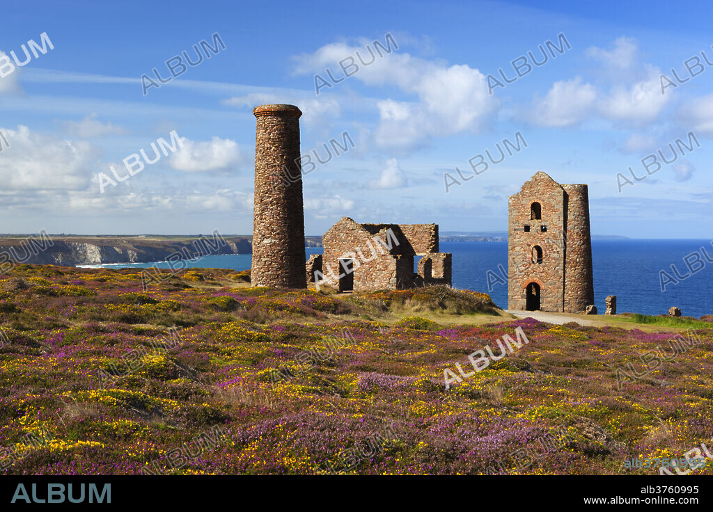 Ruins of Wheal Coates Tin Mine engine house, near St Agnes, Cornwall, England.