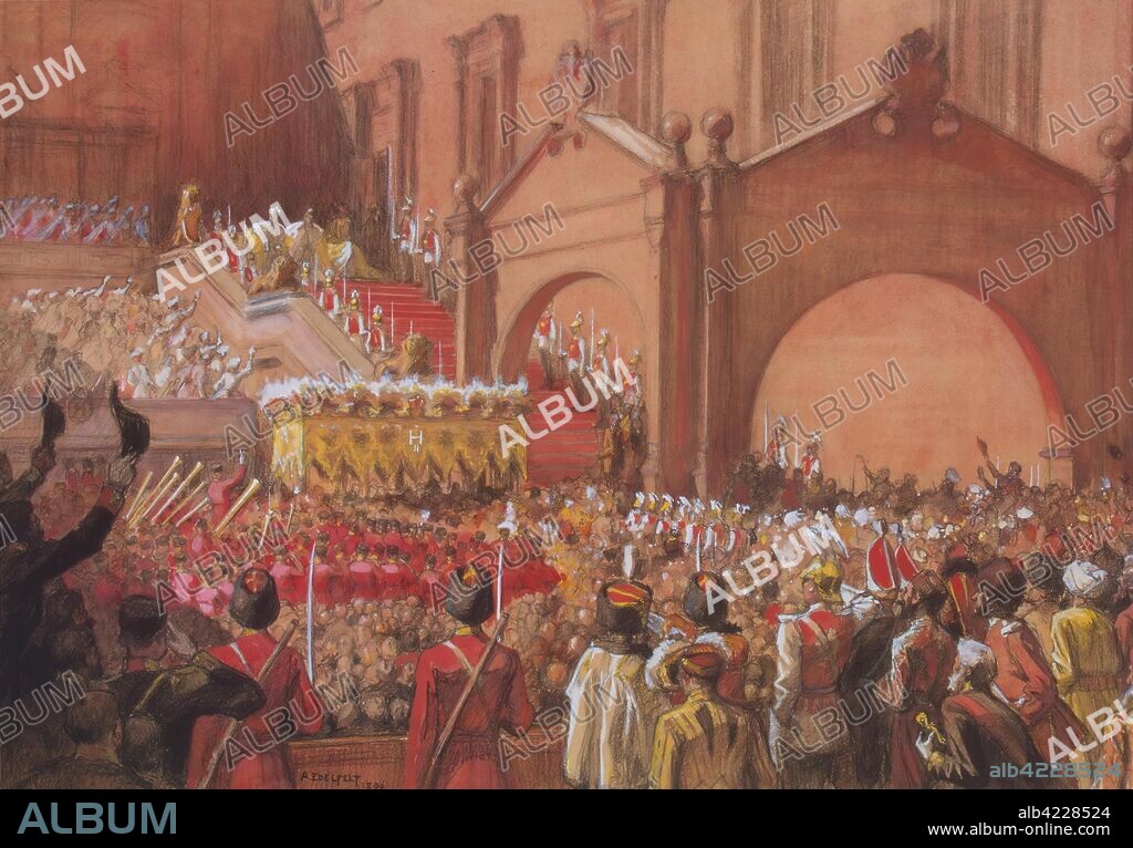 ALBERT EDELFELT (GUSTAV ARISTID). 'Emperor Nicholas II on the Red Porch after his Coronation'. Finland, 1896. Dimensions: 30,5x45,5 cm.