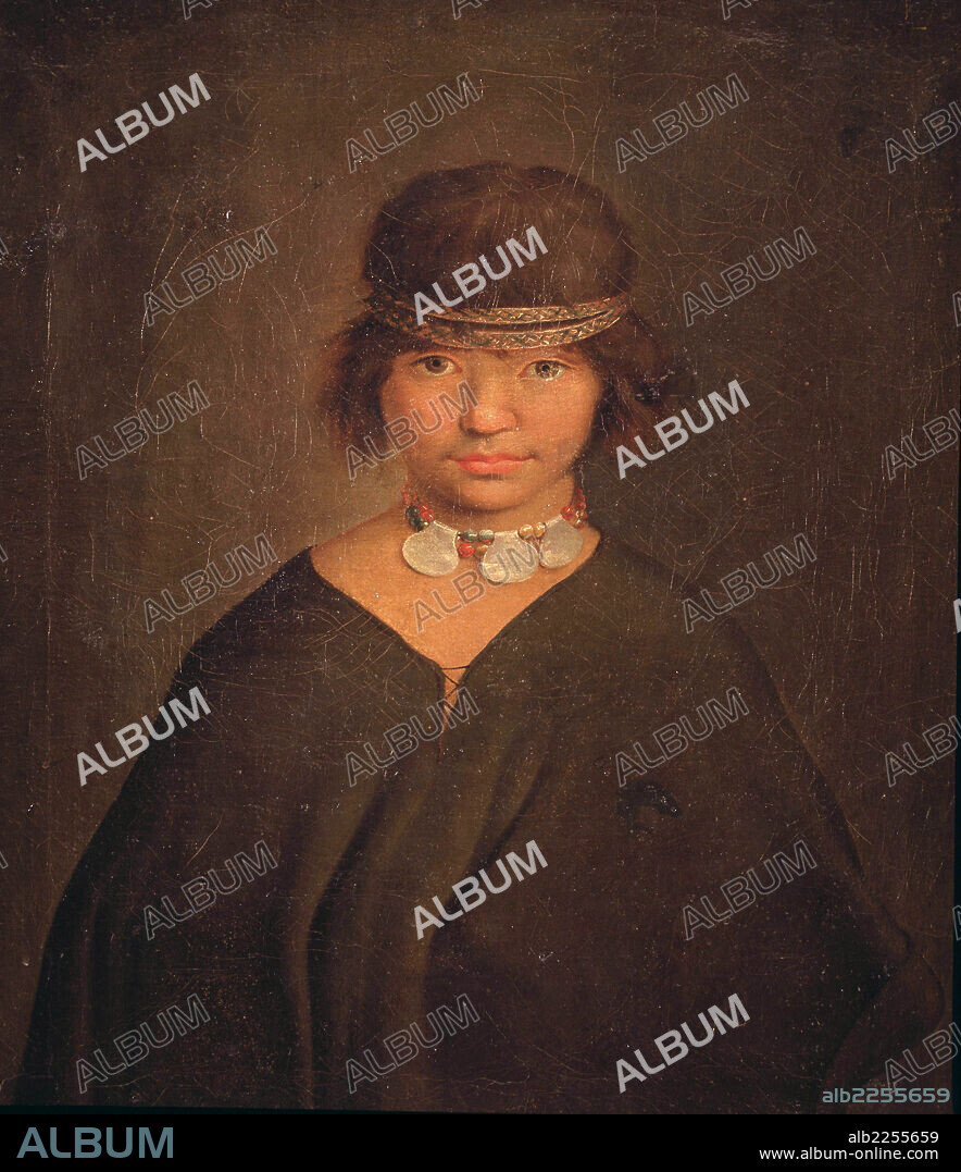 MALASPINA , ALEJANDRO. MARINO ITALIANO . 1754 - 1809. EXPEDICION CIENTIFICA 1789 - 1794. INDIO HUILICHES. " RETRATO DEL HIJO DE CATIGUALA , JEFE DE LOS HUILICHES " , OLEO. BASADO EN EL DIBUJO DE JOSE DEL POZO. MUSEO NAVAL . MADRID.