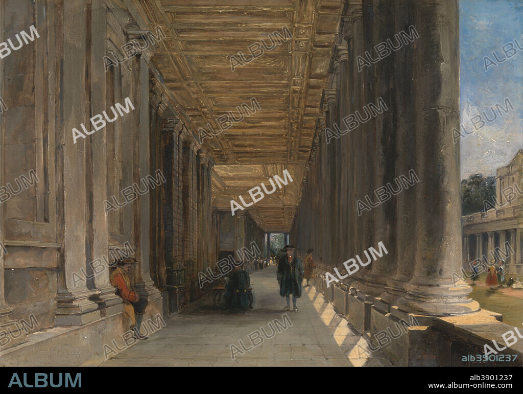 JAMES HOLLAND. The Colonnade of Queen Mary's House, Greenwich. Date/Period: 1833. Painting. Oil on panel. Height: 254 mm (10 in); Width: 359 mm (14.13 in).