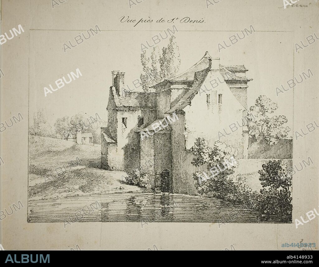 View near St. Denis. Louis Jules Frederic Villeneuve (French, 1796-1842); printed by Comte de Charles Philibert Lasteyrie du Saillant (French, 1759-1849). Date: 1824-1827. Dimensions: 134 × 185 mm (image); 175 × 222 mm (sheet). Lithograph in black on cream laid paper. Origin: France.