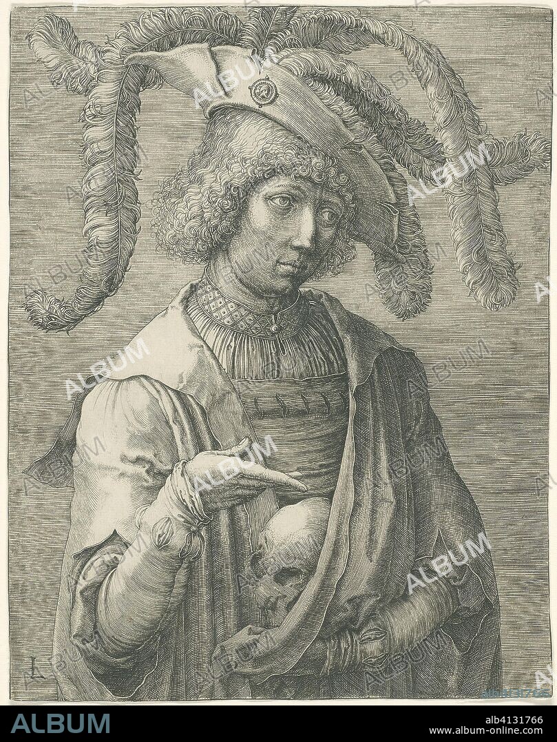 Young Man with a Skull. Lucas van Leyden; Netherlandish, 1494-1533. Date: 1514-1524. Dimensions: 183 x 144 mm (image/sheet, trimmed within plate mark). Engraving in black on ivory laid paper. Origin: Netherlands.
