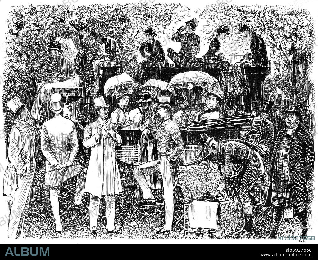'A Reminiscence of Lord's Cricket Ground (Eton vs Harrow)', 1878 (1891). A print from Society Pictures, drawn by George du Maurier, Selected from Punch, Volume II, London, 1891.