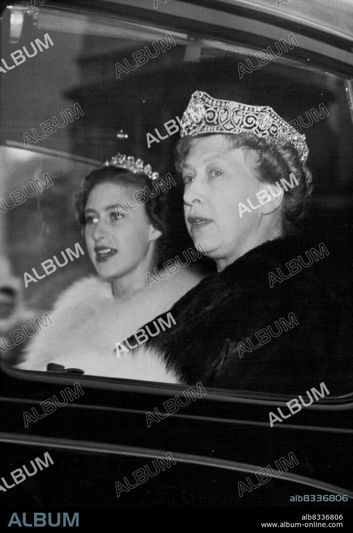 Princess Margaret And The Princess Royal -- Princess Margaret and The Princess Royal are pictured here at horse guards parade in a Maroon Daimler car en route to the houses of parliament this morning November 4 for the state opening of parliament by the queen. November 27, 1952. (Photo by The Associated Press Ltd.).