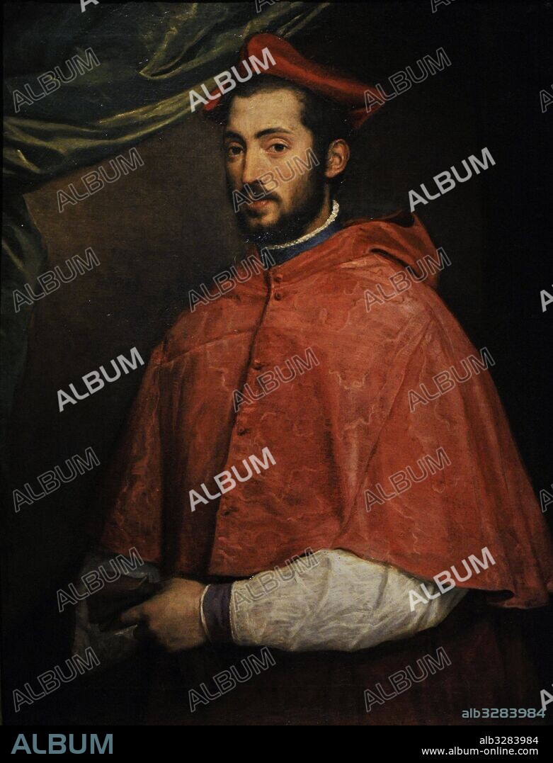 Alejandro Farnesio (1520-1589). Religioso italiano. Retrato del cardenal Alessandro Farnese, 1545-1546, por Vecellio di Gregorio Tiziano (h.1490-1576). Colección Farnese. Museo de Capodimonte. Nápoles. Italia.