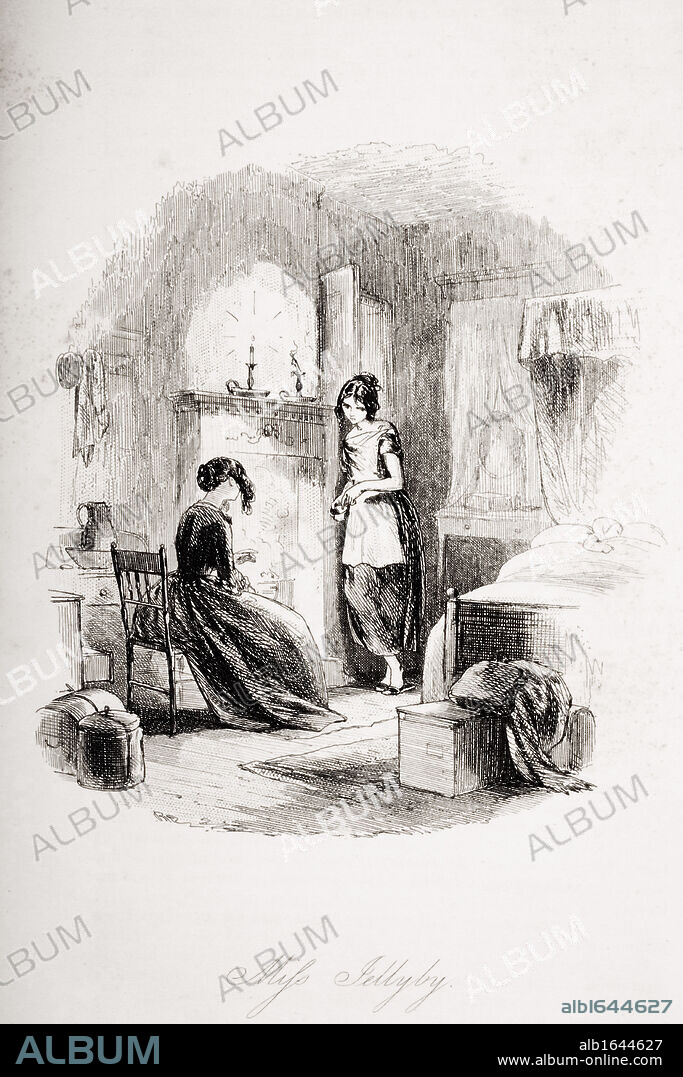 Miss Jellyby. Illustration by Phiz (Hablot Knight Browne) 1815-1882. From the book "Bleak House" by Charles Dickens. Published London 1853.