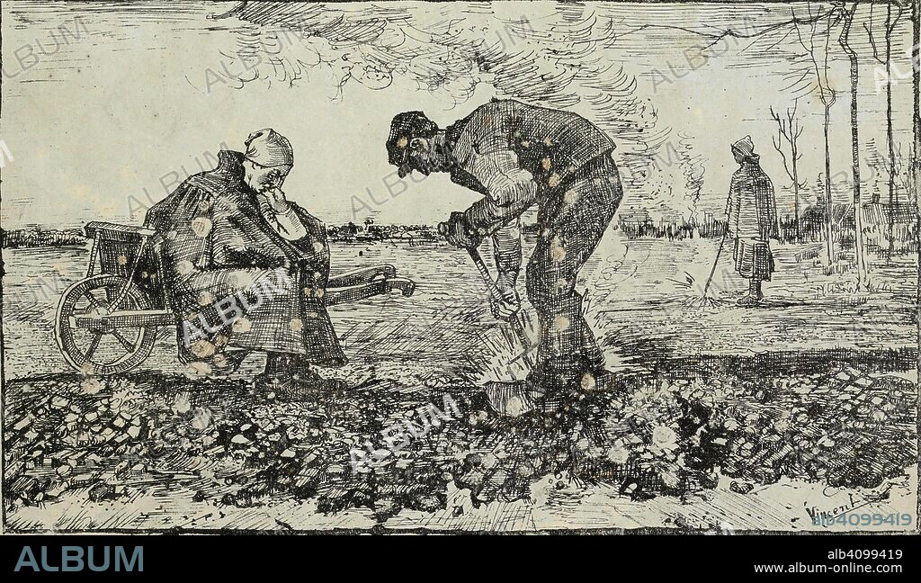 VINCENT VAN GOGH. Burning Weeds. Date: July 1883, The Hague. Dimensions: 15.5 cm x 26.5 cm.