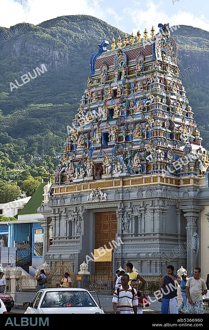 Hindu Sri Vinayagar Navasakthi temple on Quincy Street, Victoria, Mahe Island, Seychelles, Indian Ocean, Africa.