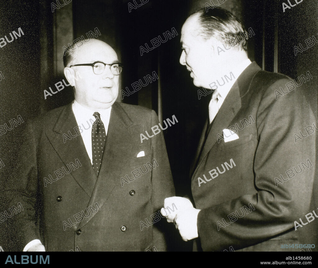 Paul-Henri Spaak (1899-1972). Belgian Socialist politician, Prime Minister of Belgium, and first President of the Common Assembly of the European Coal and Steel Community (1952Ð1954). Peter Thorneycroft, Baron Thorneycroft( 1909-1994) British Conservative Party politician. He served as Chancellor of the Exchequer between 1957 and 1958. Talks on the future European Economic Community, January 15, 1957.