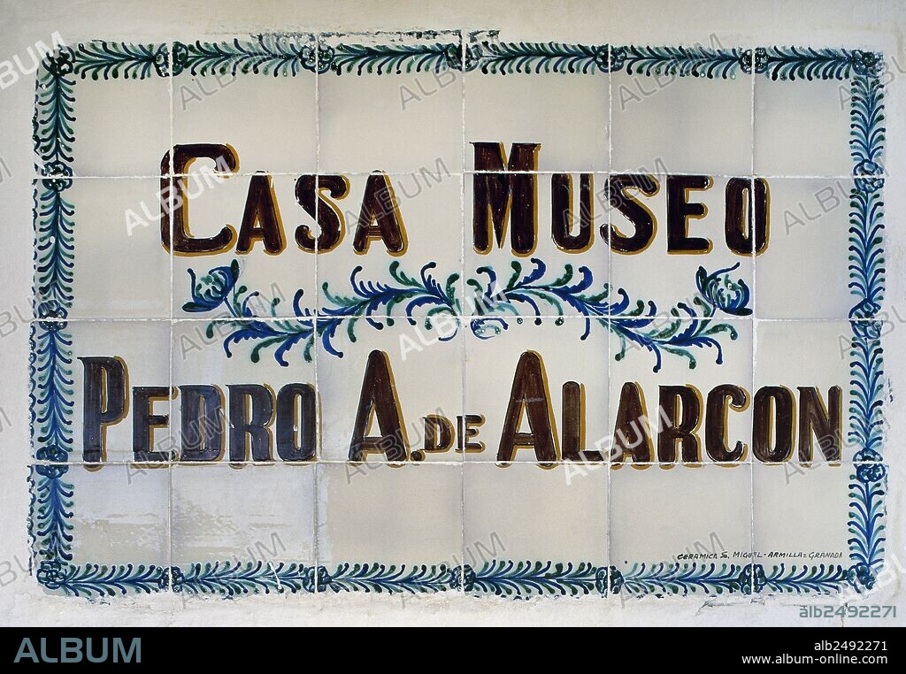 House museum of the Spanish novelist Pedro Antonio de Alarcon (1833-1891) Spanish novelist. Ceramic plaque. Capileira, province of Granada, Andalusia, Spain.