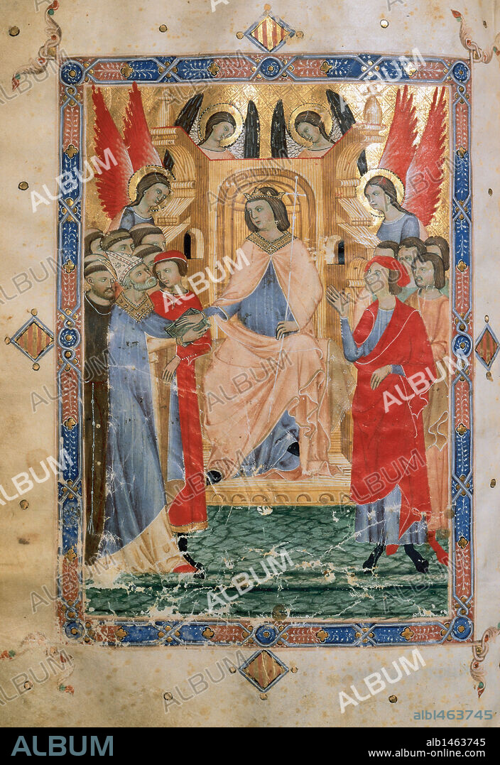 JAIME III (1315-1349). Rey de Mallorca (1324-1349), sucesor de Sancho I. "JURAMENTO DE LOS PRIVILEGIOS Y FRANQUICIAS DE LA ISLA DE MALLORCA". Detalle del "LIBRO DE FRANQUICIAS Y PRIVILEGIOS DEL REINO DE MALLORCA" (1334). Folio 222v. Archivo del Reino de Mallorca. Palma de Mallorca. Islas Baleares. España.