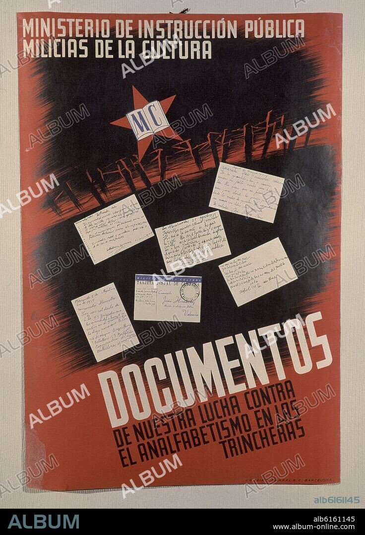 CARTEL DE LA GUERRA CIVIL ESPAÑOLA - MINISTERIO DE INSTRUCCION PUBLICA - MILICIAS DE LA CULTURA.