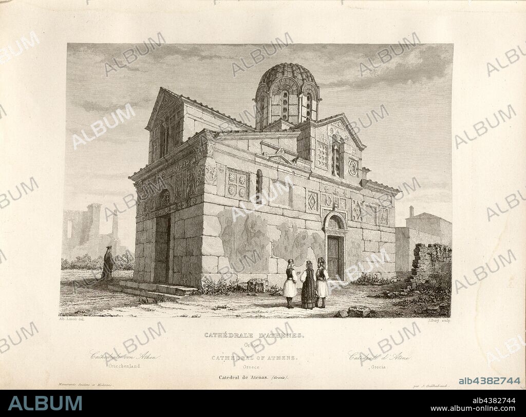 Cathedral of Athens. Greece, Church of Panagia Gorgoepikoos in Athens, signed: Alb., Lenoir del, J. Bury sculp, Fig. 36, p. 133, Lenoir, Albert (del.); Bury, Jean Baptiste Marie (sc.), 1853, Jules Gailhabaud: Monuments anciens et modernes: collection formant une histoire de l'architecture des différents peuples à toutes les époques. Paris: Librairie de Firmin Didot frères, 1853.