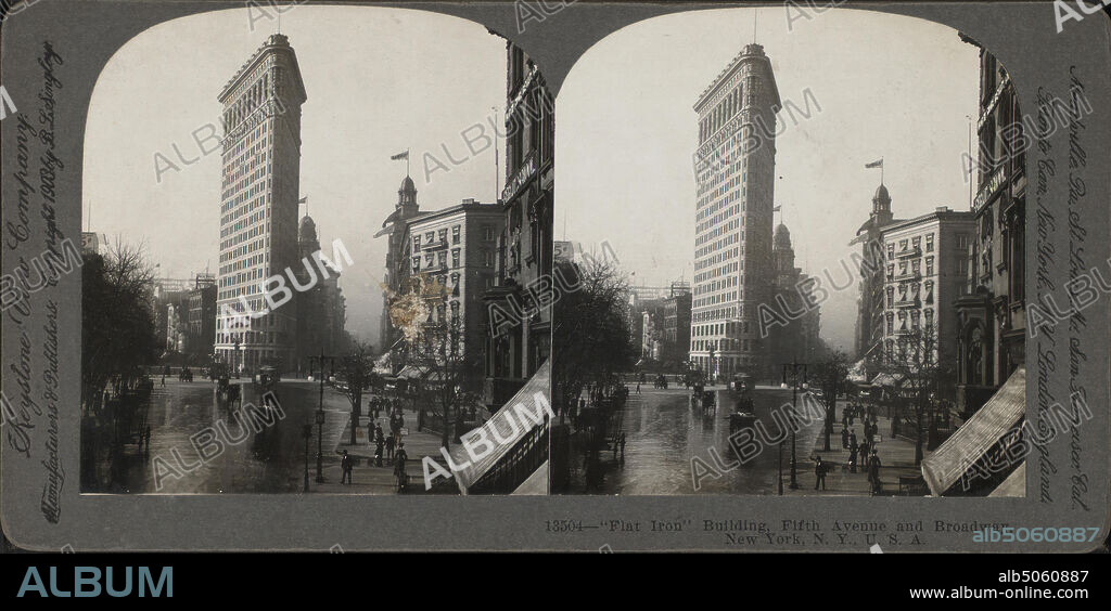 Flat Iron Building, Fifth Avenue and Broadway, New York, N.Y., U.S.A., Singley, B. L. (Benjamin Lloyd), Keystone View Company, Flatiron Building (New York, N.Y.), 1870?-1925?, New York (State), New York (N.Y.), New York, Manhattan (New York, N.Y.), Broadway (New York, N.Y.