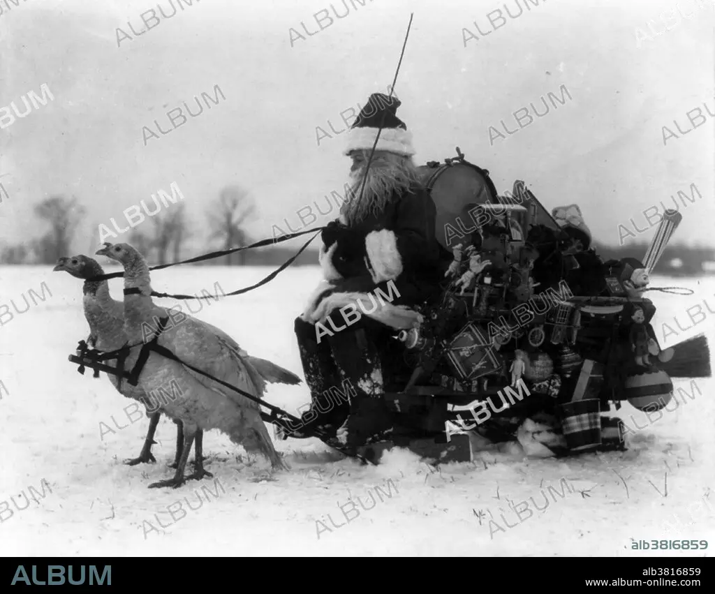 Santa Claus and Sled Drawn by White Turkeys - Album alb3816859