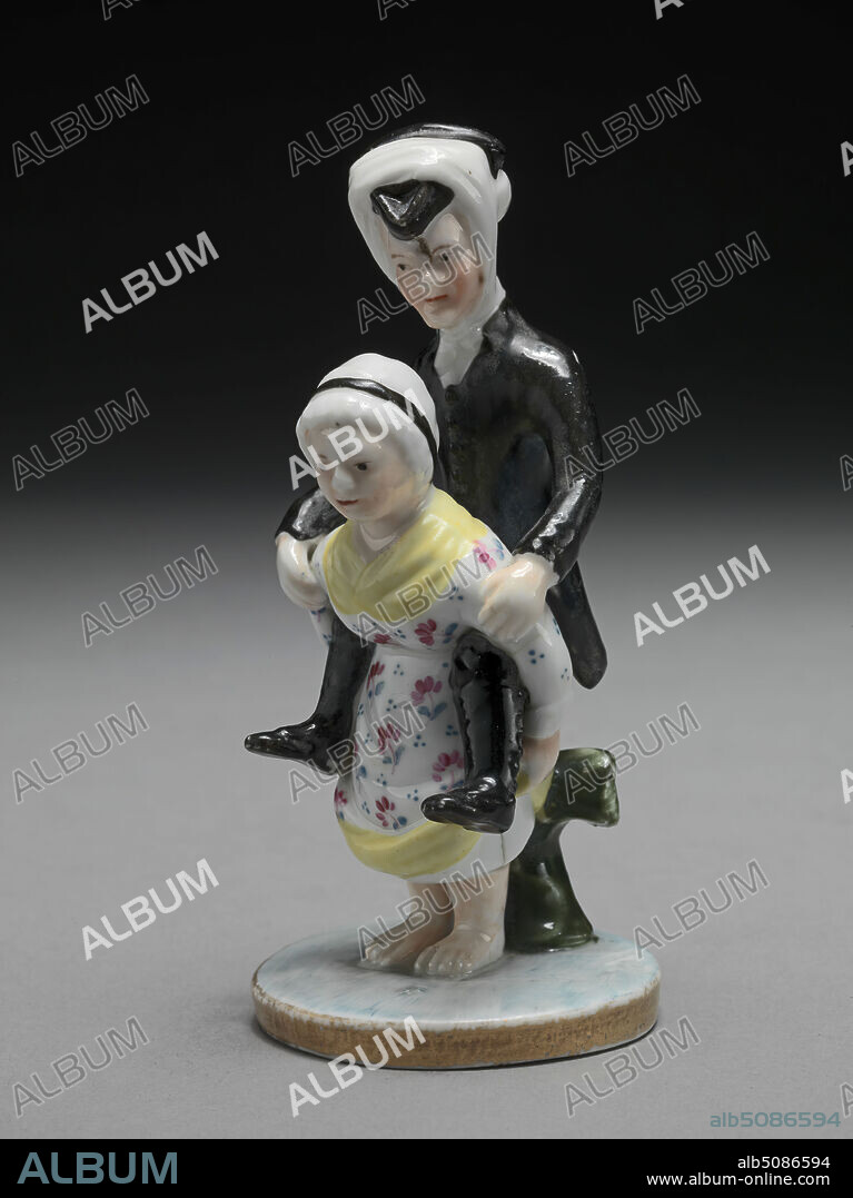 Dr. Syntax: his head bound with a rag, riding on the back of a woman, Derby porcelain factory, founded 1756, British, ca. 1810, Derby figure, Sheet: 4in. (10.2cm), caricature, medicine, physician, science.