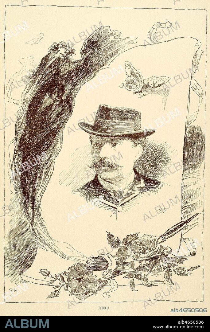 ' Portrait de Edouard RIOU (1823 -1900 ) illustrateur de certaine des oeuvres de Jules VERNE (1828-1905). Illustration d'Emile BAYARD fils de 1898. Credit : Collection Jonas/Kharbine-Tapabor.