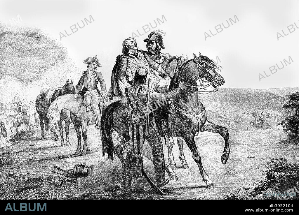 Death of General Marceau, 21st September 1796 (1882-1884). Francois Severin Marceau-Desgraviers (1769-1796) died from wounds sustained at Altenkirchen, Germany, during the French Revolutionary Wars. A print from La France et les Français à Travers les Siècles, Volume IV, F Roy editor, A Challamel, Saint-Antoine, 1882-1884.